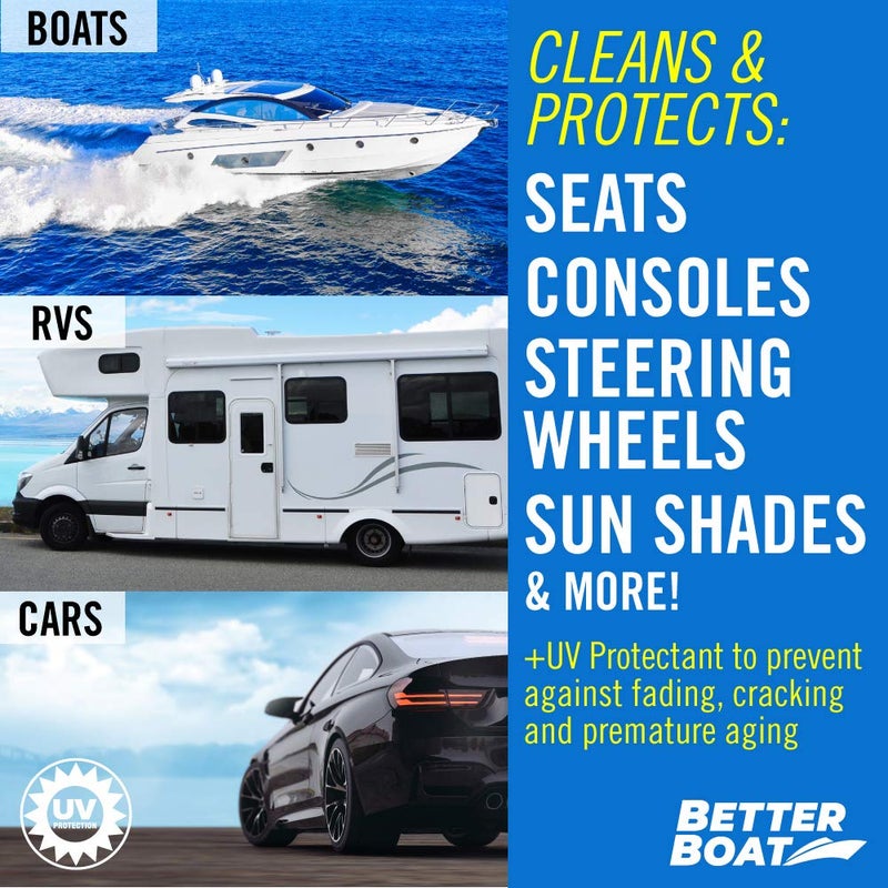 Better Boat Boat Cleaner Wipes with UV Protection, Marine Vinyl Cleaner and Protectant, for Boat Seats, Car Leather, Dashboard, Console, Interior, and Exterior Cleaning Supplies - Image 3